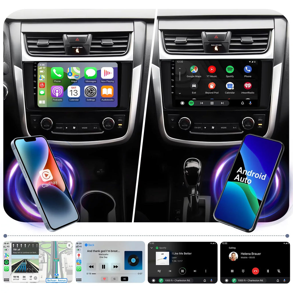 9 inches Android 12 Double Din Car Stereo for Nissan Altima 2014-2018 IPS Touchscreen Screen Car Radio with Carplay & Android Auto Support Backup Camera GPS FM Navi BT 8 core(4+32G)