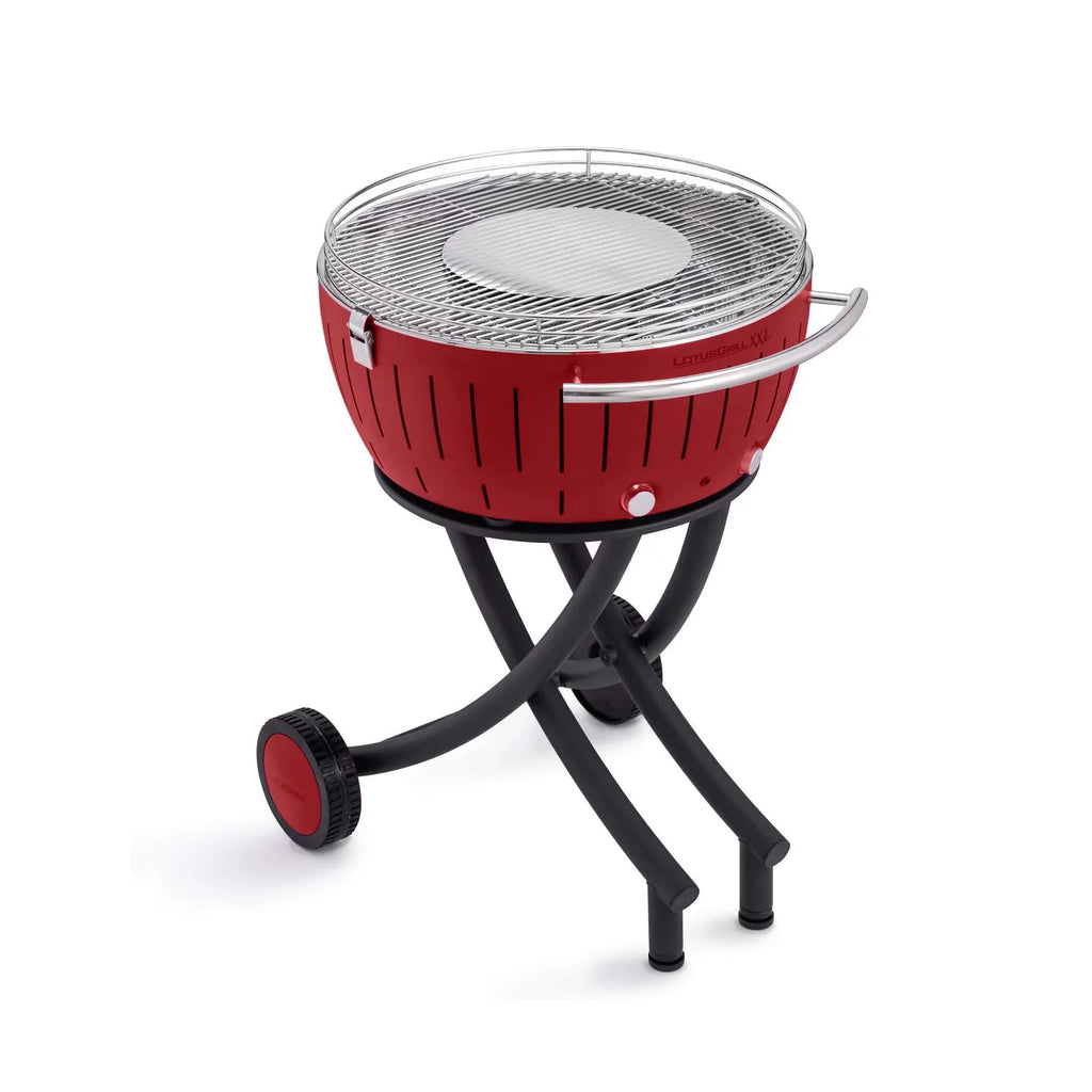 LotusGrill Smokeless Barbecue for Outdoor Dining with Glass Lid Wrap and Stand - Red