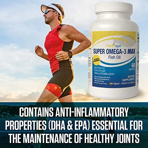 Fortifeye Vitamins Super Omega-3 Max Fish Oil, Lemon Flavor, Natural Triglyceride, 1200 EPA / 900 DHA Per Serv.- 30 Day, 60 Max Softgel Capsules