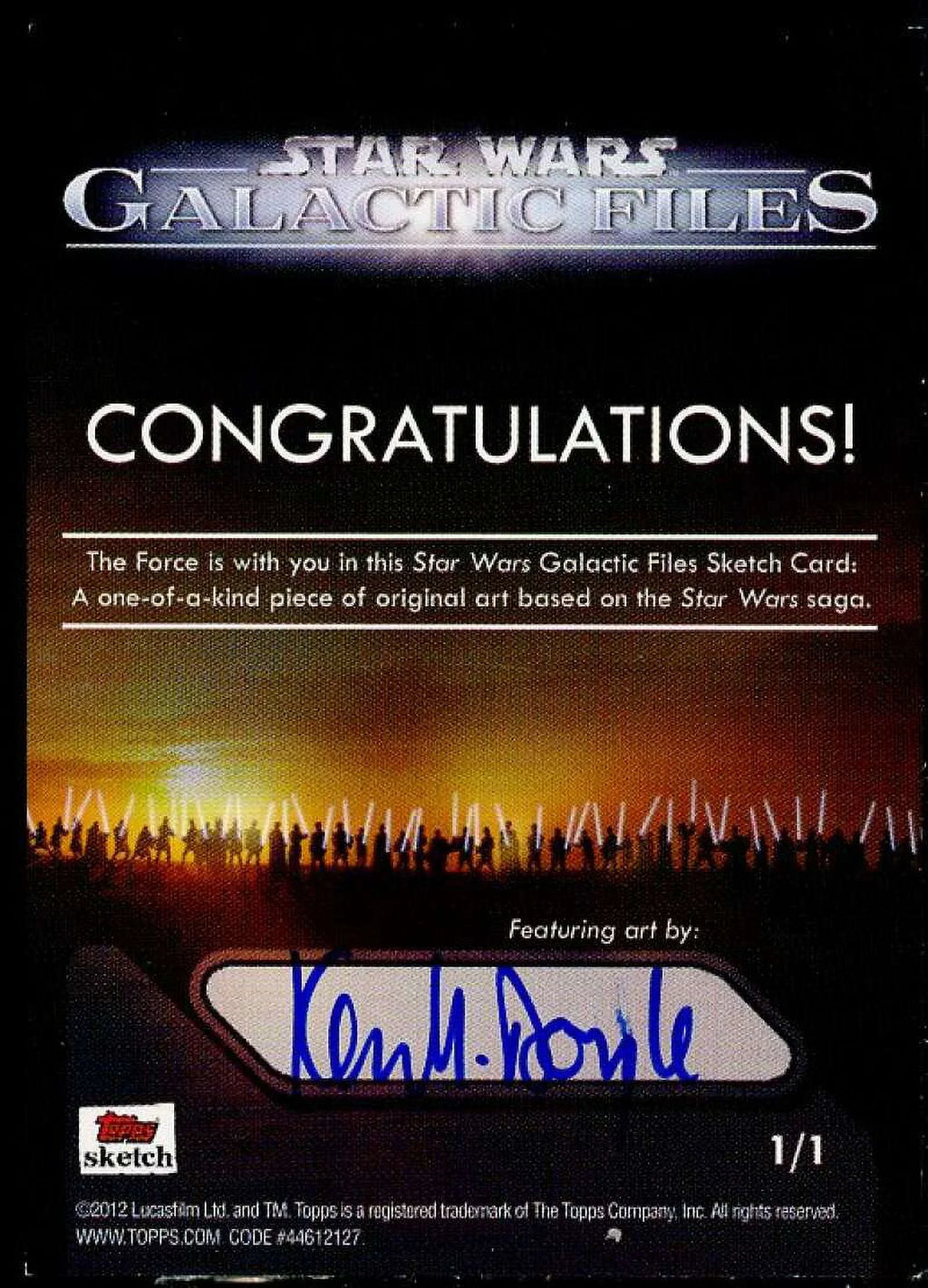 Kevin Doyle Autograph Sketch Card Card 2012 Star Wars Galactic Files #1/1