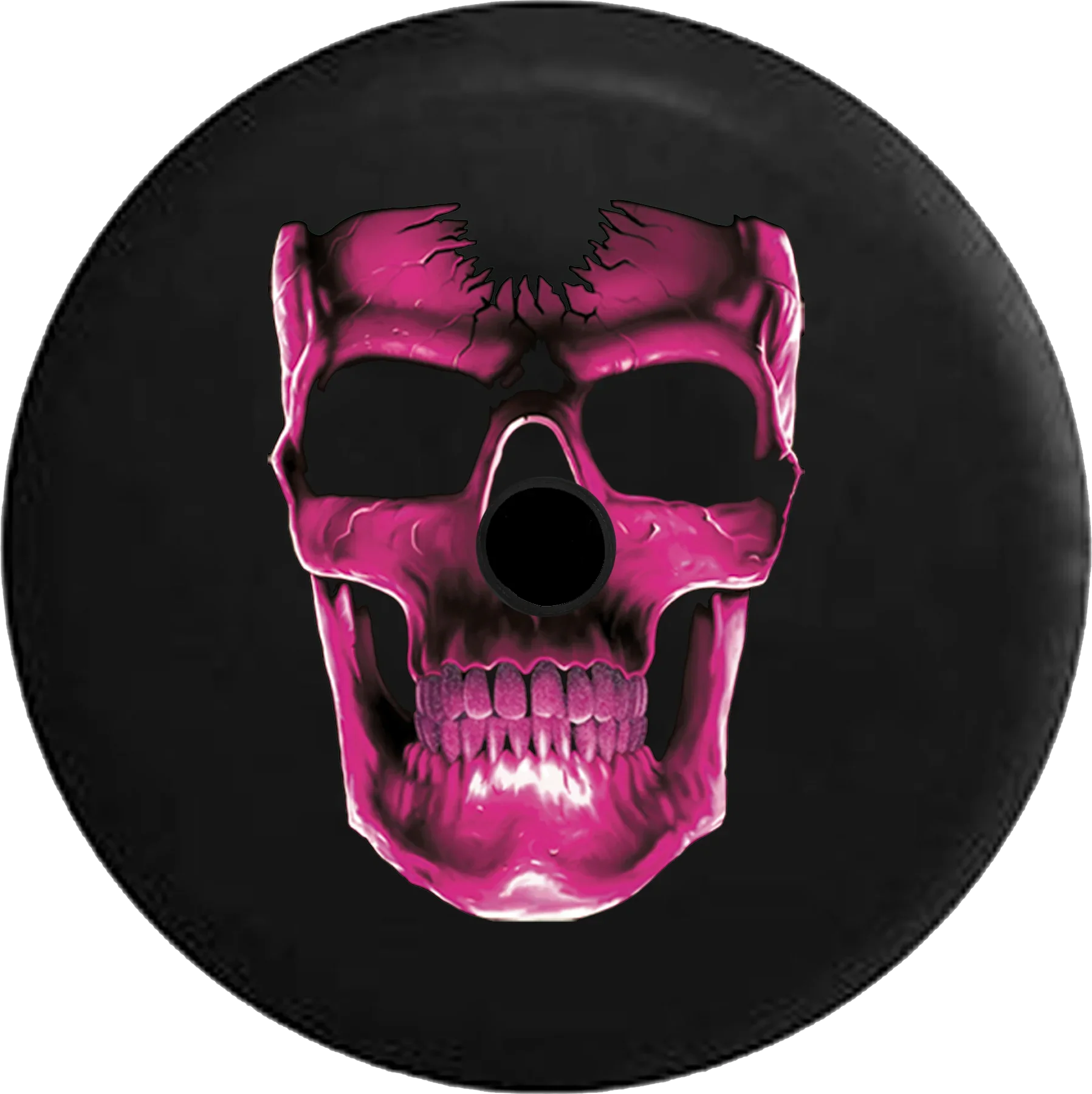 2018 2019 Wrangler JL Backup Camera 3D Cracked Grinning Skull Almost Glowing Pink Spare Tire Coating for Jeep RV 33 Inch