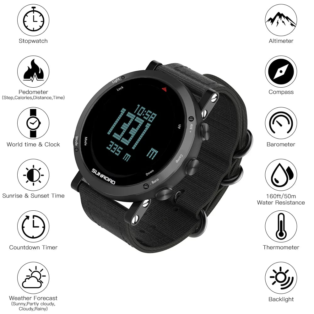Barometer Altimeter Compass Environment Forecast Men Watch 50meters Impervious Multifunctional Outdoor Sports Watch for Mountaineering Running Trekking Camping