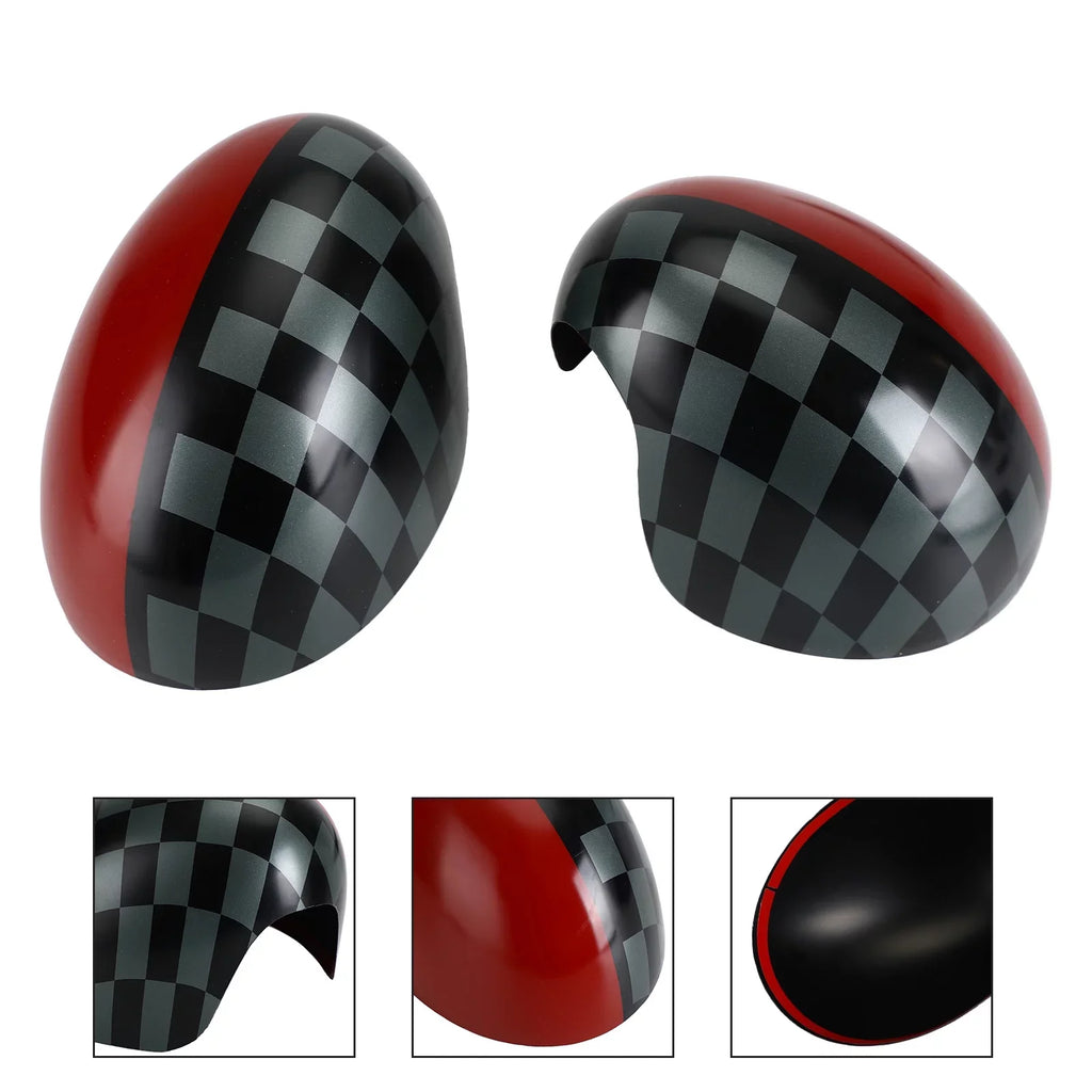Black/Grey checkered Red Mirror Shield for MINI Cooper Hardtop F55 F56