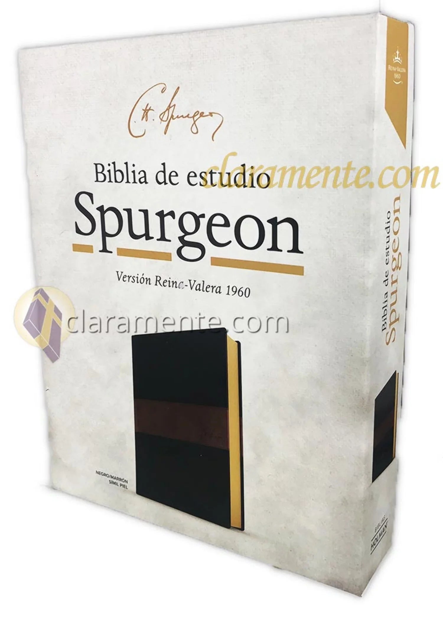 RVR 1960 Biblia de estudio Spurgeon, negro/marrón símil piel Wrap