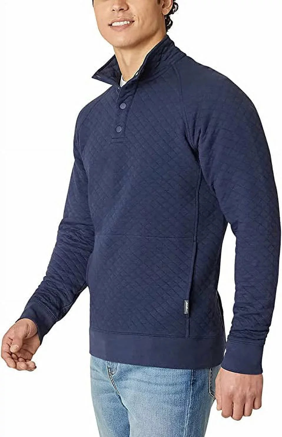 Eddie Bauer Mens Midweight Quarter Snap Mock Quilted Pullover (Blue, Medium)
