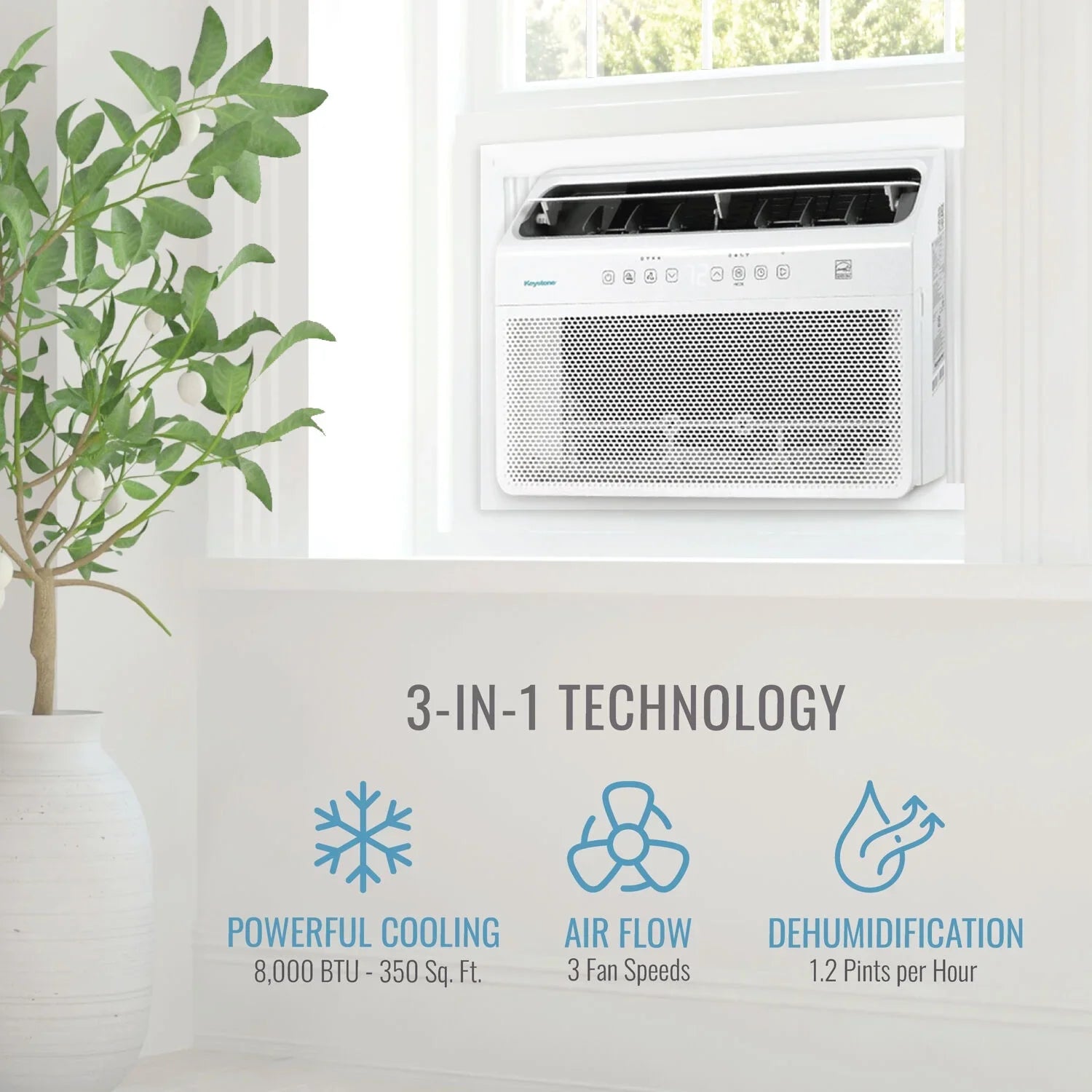 Keystone 8,000 BTU Window Mounted Inverter Air Conditioner with Remote Control