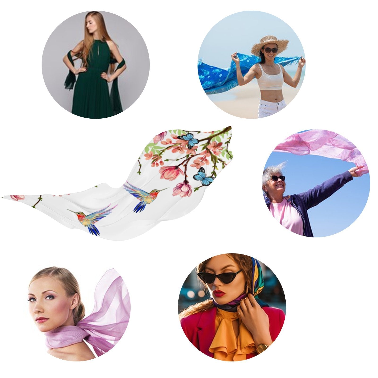 FREEAMG Beautiful Floral Silk Long Scarf for Women Large Oblong Sunscreen Shawls Wraps Neck Headscarf Hair Wraps Gift Packed