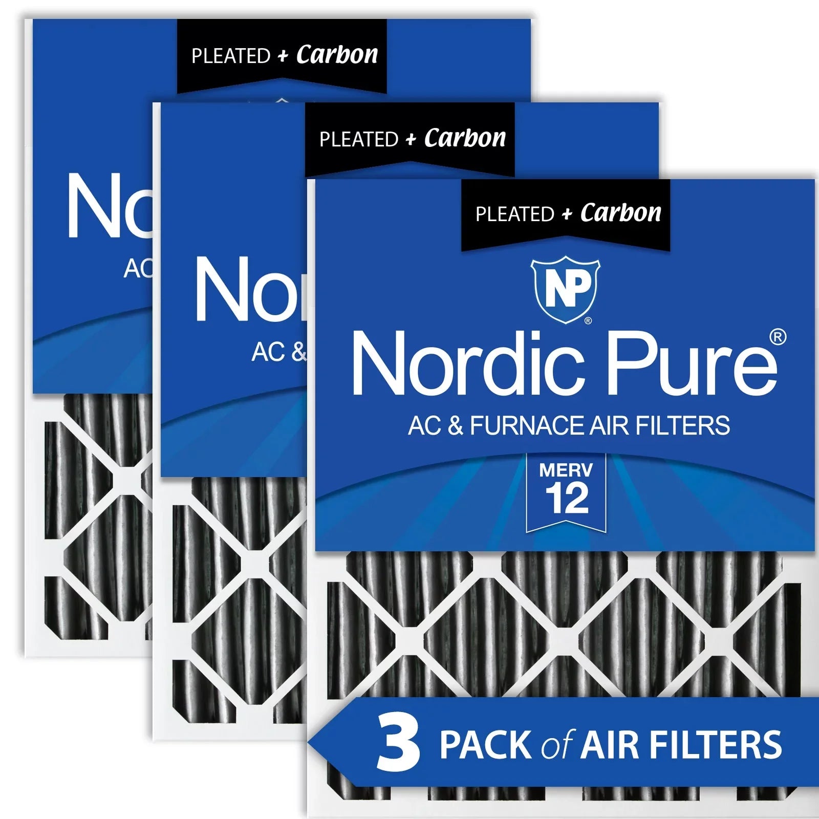 Nordic Pure 20x20x2 Furnace Air Filters MERV 12 Pleated Plus Carbon 3 Pack