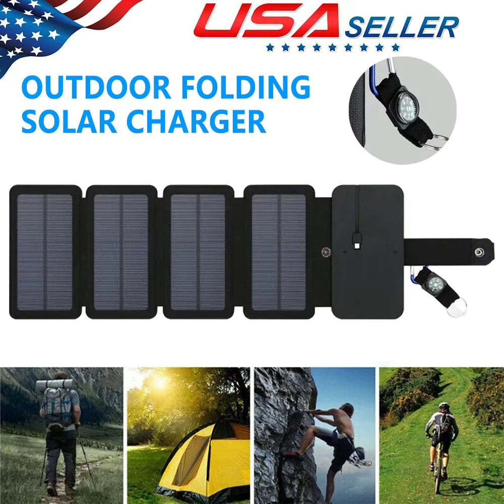 Jahy2Tech 4-Panel 7.2W Portable Solar Charger Power Bank Wireless Phone Charger Matching with iPhone, Android