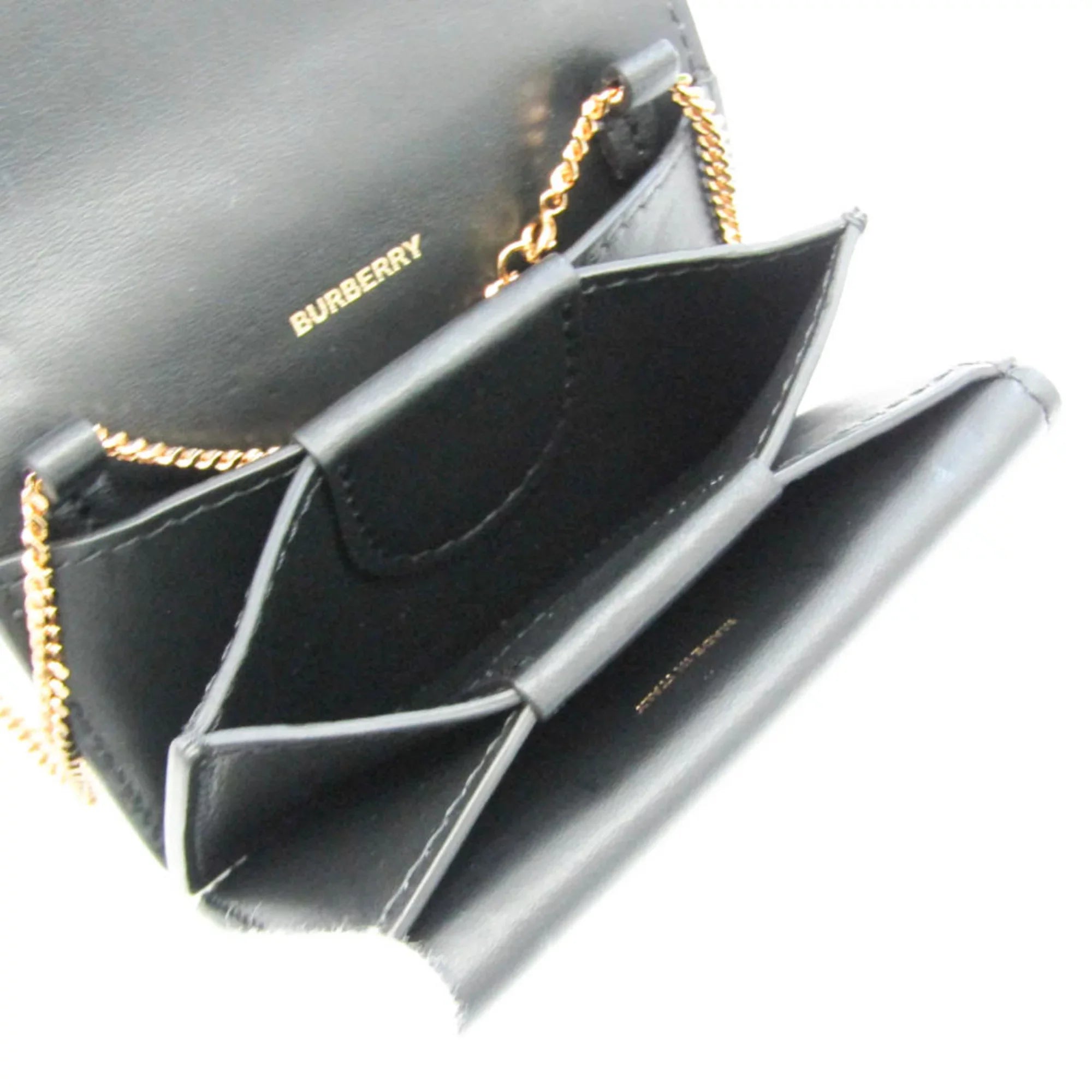 Pre-Owned Burberry Chain Coin Case 8011333 Leather Card Case Black (Good)