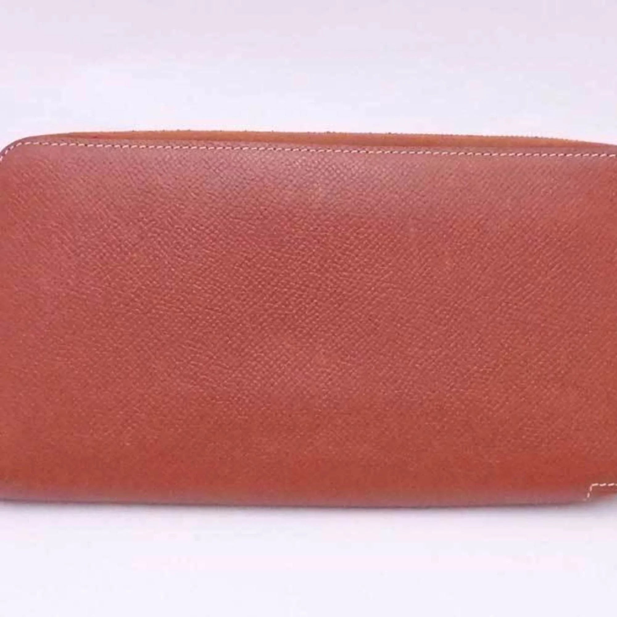 Pre-Owned Hermes HERMES Round Zipper Long Wallet Azap Silk In Leather Brown x Orange Silver Women's (Good)