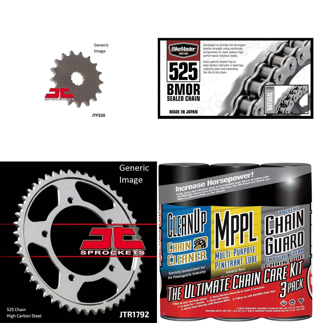 BIKEMASTER 525 BMOR Sealed Chain Natural with MAXIMA Wax, JT Front & Rear Sprocket Kit for Street SUZUKI GSX-R600 2001-2005